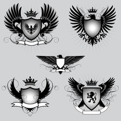 Set of heraldry winged shield