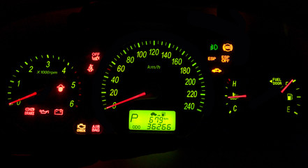 car dashboard in the night