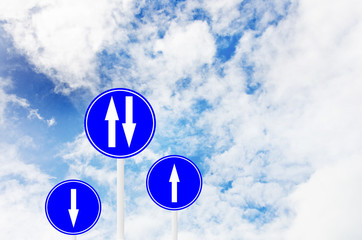 Label Arrow sign against cloud blue sky background.