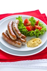 Nuremberg Bratwurst with Mustard and Salad