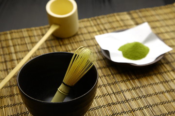 Tea-things of traditional japanese powdered green tea