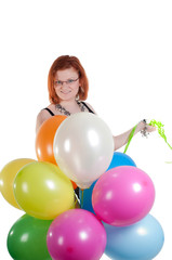 Beautiful woman with multicolored air balloons