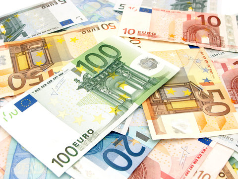 Background of various scattered Euro currency bills