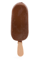 Chocolate covered ice-cream over white
