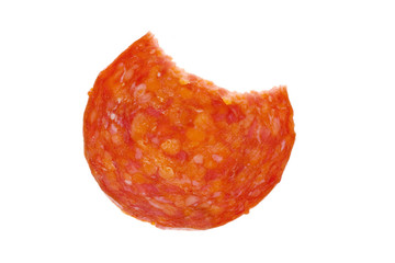 Single slice of salami witha missing bite