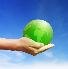 earth globe in his hands