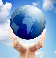 earth globe in his hands