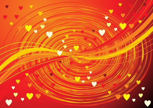 abstract orange wave background with hearts