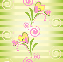 Flower heart stripe seamless pattern