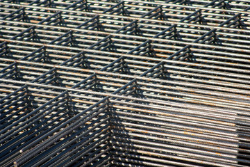 Stacked reinforcing grids in the construction site