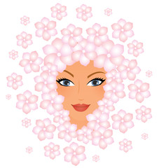 Obraz premium Face of a young woman surrounded by flowers