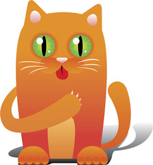 Red cat licking his paw