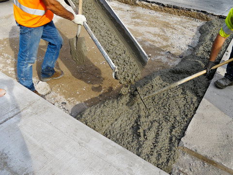 Roadworks: pouring cement