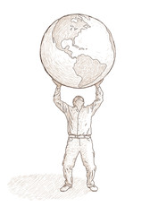 uomo che sostiene il globo