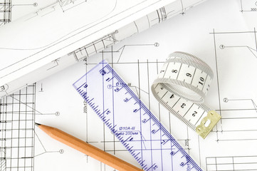 construction plan in office on the table