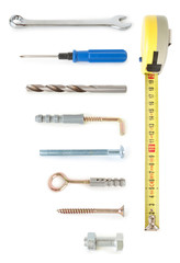 collection of working tools isolated on white background