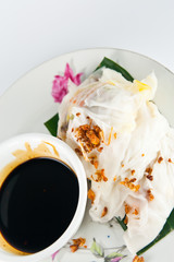 Thai dessert made from rice flour, steamed and cooked through