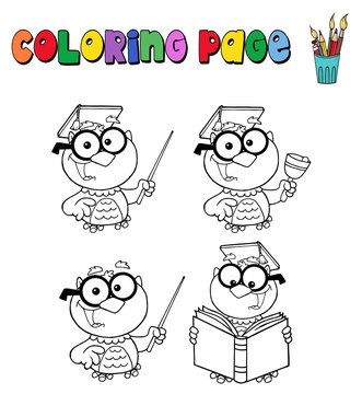 Coloring page with owl teacher