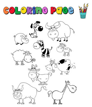 Coloring page with farm animals