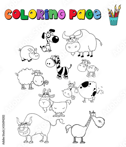 "Coloring page with farm animals" Stock image and royalty-free vector