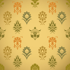 Vintage seamless background pattern with flowers. Vector.