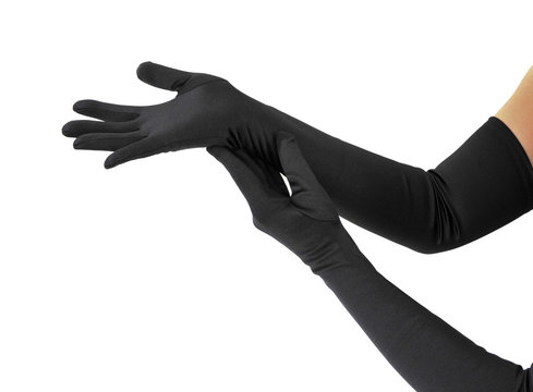 Woman arms with long black gloves