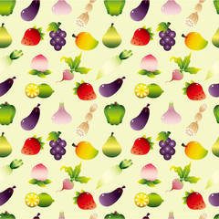 cartoon Fruits and Vegetable seamless pattern