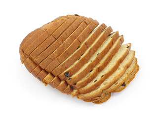 Raisin bread on white background