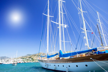 Wonderful yacht in blue bay near Bodrum town.