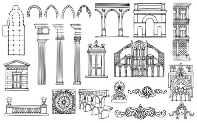 architecture and ornaments vector set - 33697452