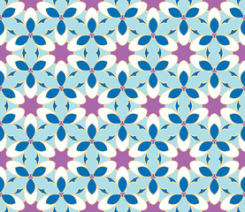 Seamless pattern with flowers in blue and purple