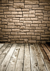 stone wall and wooden floor