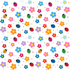 Fototapeta na wymiar Ladybugs and flowers background