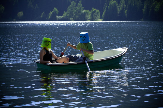 Happy couple on the boat