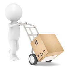 Delivery. 3D Little Human Character transporting a Box.