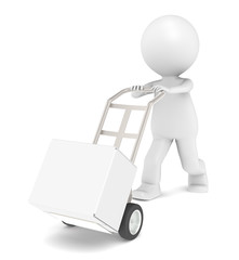 Deliver. 3D Little Human Character transporting a Box.