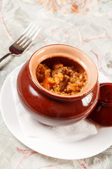 rice with meat in the pot