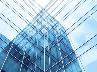 transparent glass wall of office building - 33711851