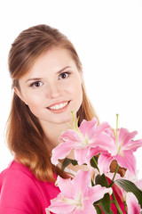 Beautiful and happy woman with flowers