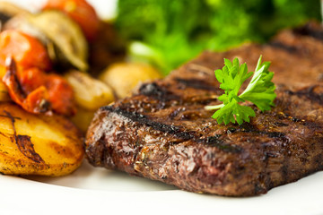 Grilled steak with grilled vegetables