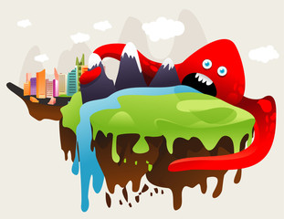 Obraz premium mounstruo destruyendo la ciudad en vector