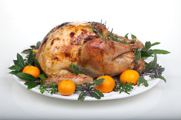 Roasted turkey on white