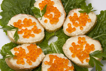 Red caviar sandwiches