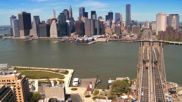 Aerial view of the Brooklyn Bridge Downtown Manhattan, NY, USA