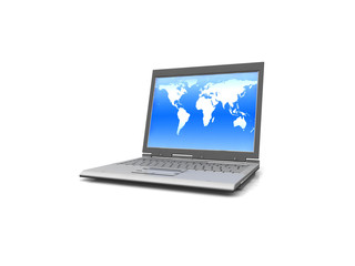 professional Laptop isolated on white background with world map