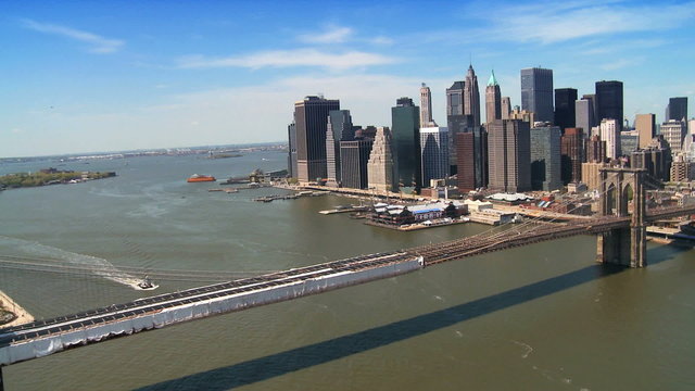 Aerial view of Manhattan, Financial District and Brooklyn Bridge, NY,USA
