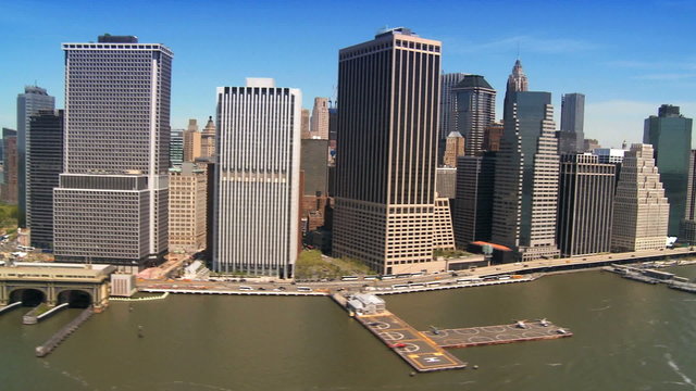 Aerial view of the Ferry Terminal, serving the Financial District, NY, USA