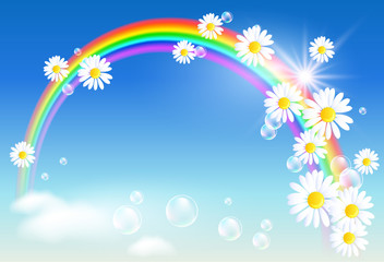 Fototapeta na wymiar Rainbow and flowers