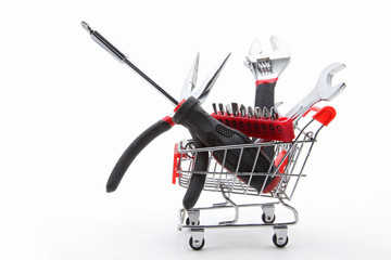 collection of construction tools in cart