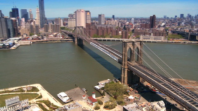 Aerial view of Manhattan and Brooklyn Bridge